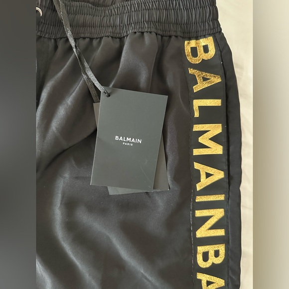 SOLD. Balmain Logo Print Swim Shorts black and gold size Medium. Brand New - Picture 4 of 10
